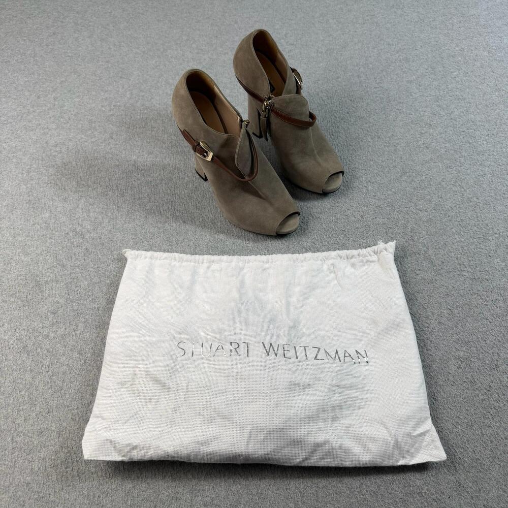 Giorgio Armani Booties High Heels Womens Size 7 EU 37 Beige Suede Peep Toe Italy